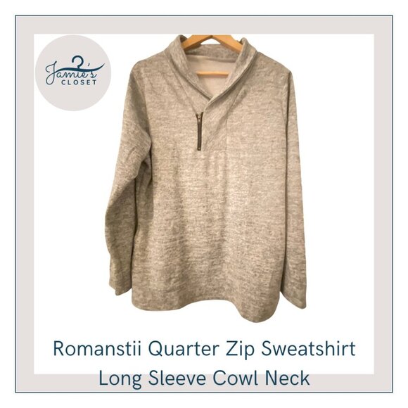 Heather Gray Romanstii Quarter Zip Cowl Neck Sweatshirt | Size XL - Picture 7 of 14